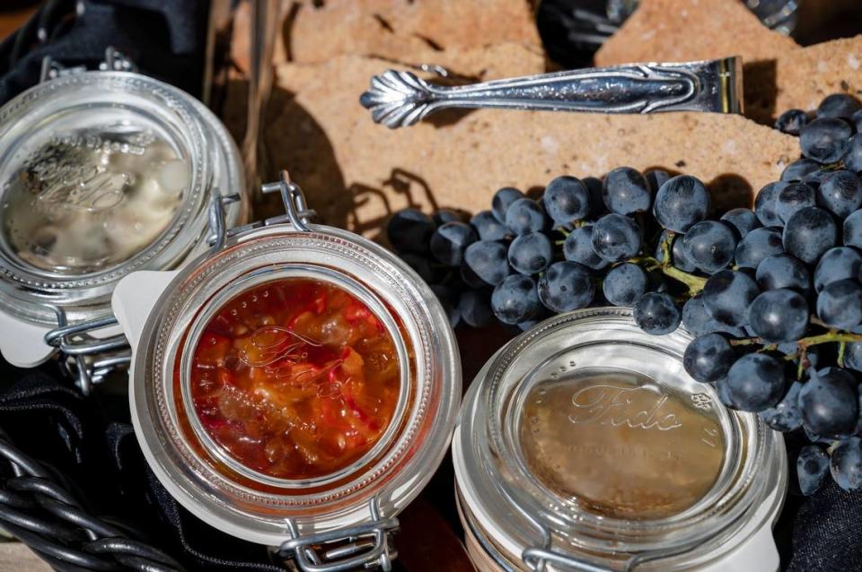 The pork rillettes and seafood conserva, the preset meal, is set out on the tables before the Tower Bridge Dinner on the Tower Bridge between Sacramento and West Sacramento on Sunday.