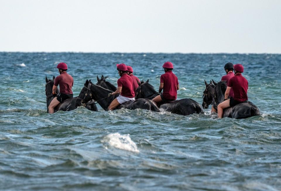 Soldiers from the Household Cavalry train in Holkham, Norfolk