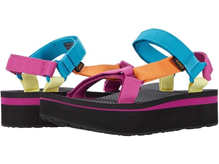 Since this summer's more about staying in, everyone has been looking for comfortable sandals, especially <a href="https://www.huffpost.com/entry/flatform-sandals-for-spring-2019_l_5c7d96dbe4b069b2129ec671" target="_blank" rel="noopener noreferrer">fashionable flatforms</a>. And the "<a href="https://www.vogue.com/article/camp-counselor-tie-dye-style" target="_blank" rel="noopener noreferrer">camp counselor</a>" look, which is all about <a href="https://www.huffpost.com/entry/tie-dye-kits-at-home-everything-you-need_l_5e9f39c7c5b63c5b58759684" target="_blank" rel="noopener noreferrer">tie-dye</a> and denim shorts, is <i>in</i>. These Tevas fit the trend. <br /><br /><a href="https://fave.co/2P3dPxL" target="_blank" rel="noopener noreferrer">Find them for $65 at Zappos</a>.