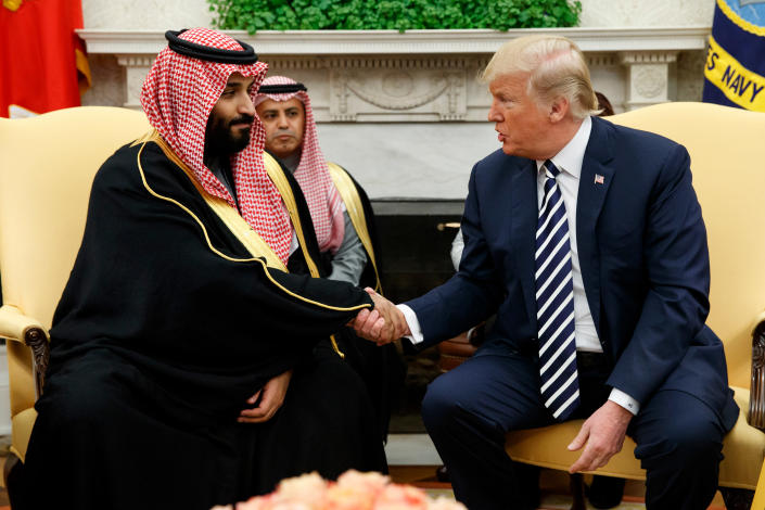 President Trump meets with Saudi Crown Prince Mohammed bin Salman in the White House Oval Office on March 20, 2018. (Photo: Evan Vucci/AP)