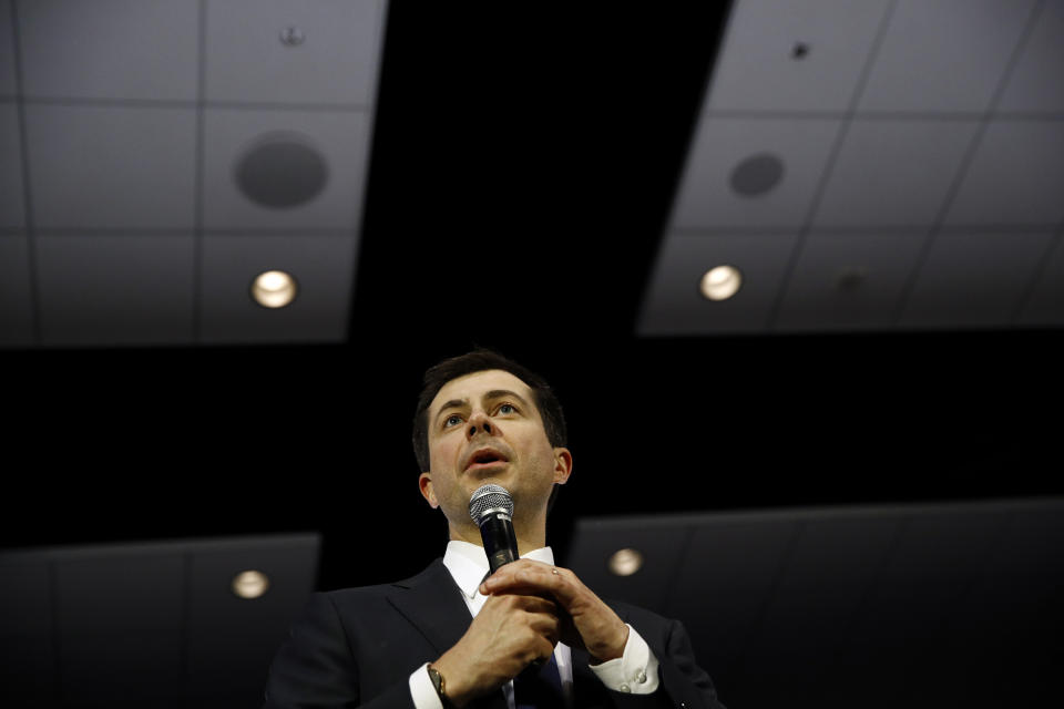 Democratic presidential candidate, former South Bend, Ind., Mayor Pete Buttigieg speaks during a candidate forum on infrastructure at the University of Nevada, Las Vegas, Sunday, Feb. 16, 2020, in Las Vegas. (AP Photo/Patrick Semansky)