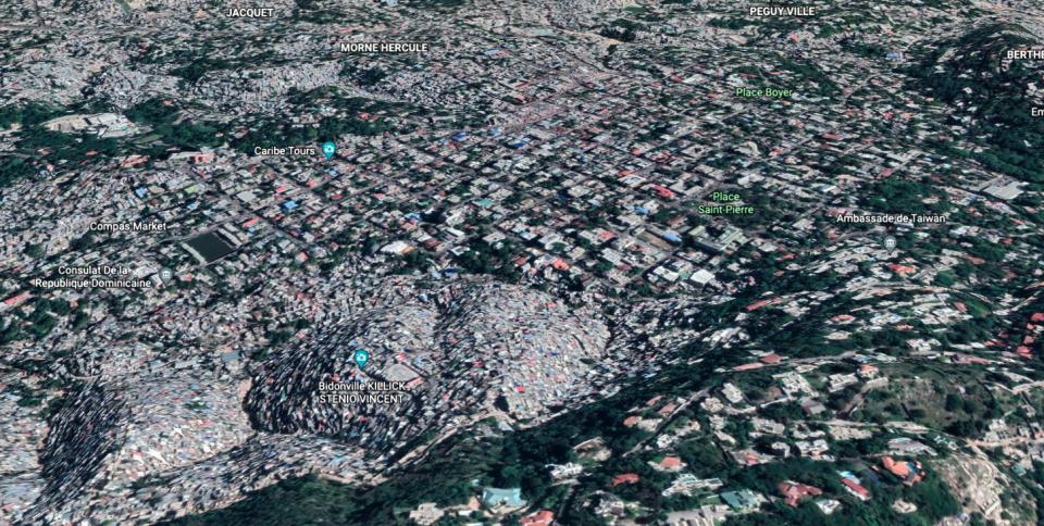 A 3D satellite image of Petion-Ville in Haiti.