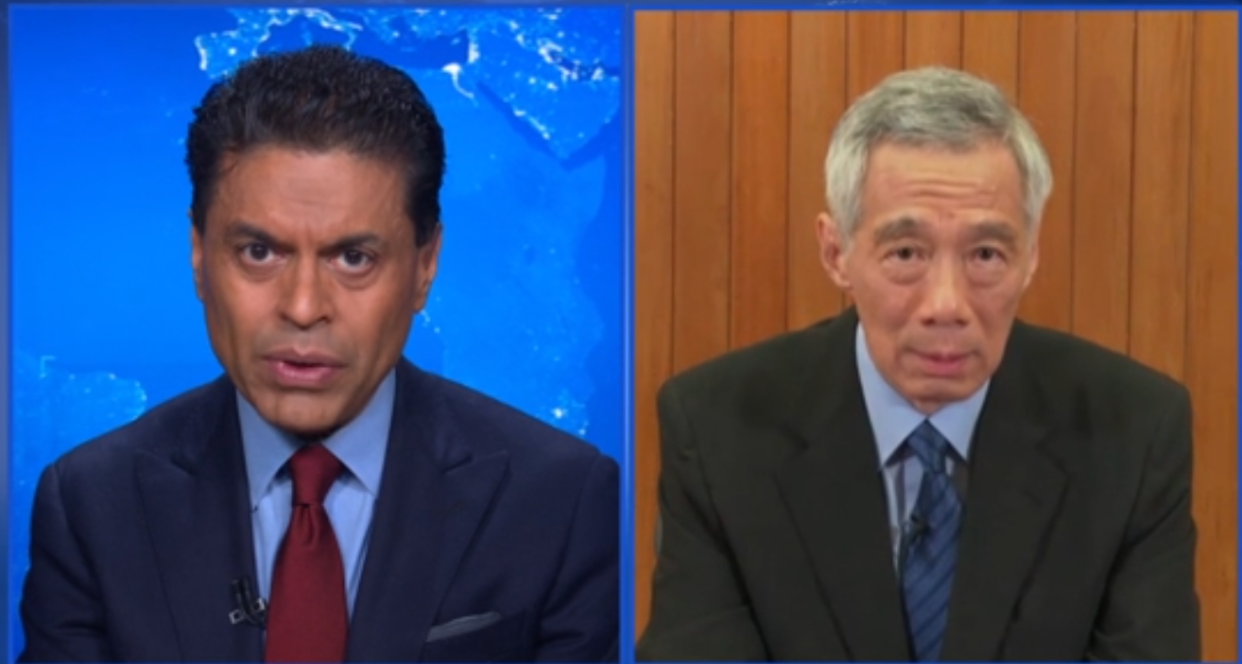 CNN's Fareed Zakaria interviews Singapore Prime Minister Lee Hsien Loong via videoconference, on Sunday, 29 March 2020. SCREENCAP: CNN's Fareed Zakaria 