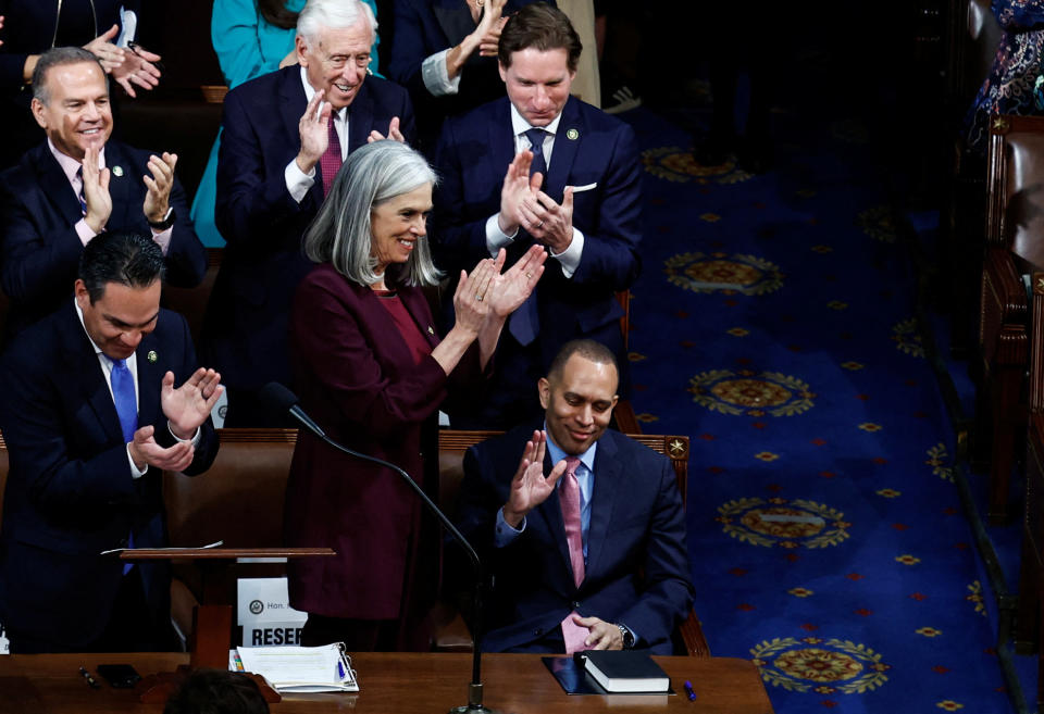 Rep. Hakeem Jeffries is applauded.