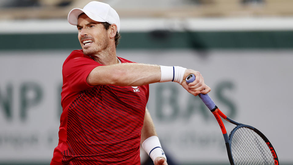 Andy Murray is pictured during his first round match at the French Open.