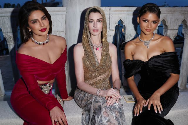Pietro S. D'Aprano/Getty Priyanka Chopra Jonas, Anne Hathaway and Zendaya attend the Bulgari Mediterranea High Jewelry event in Rome, Italy on May 16, 2023
