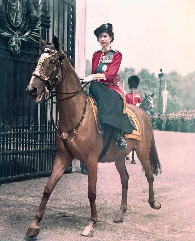 Princess Elizabeth represents the King at colorful trooping ceremony. (Photo: Bettmann via Getty Images)