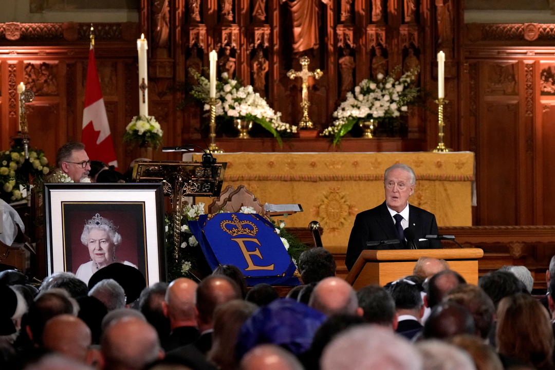 Former Canada's prime minister Brian Mulroney speaks from the pulpit during commemorative ceremonies for Queen Elizabeth at Christ Church Cathedral, in Ottawa, Canada Monday, September 19, 2022.