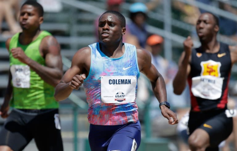 Christian Coleman runs in the opening round of the 200m event on Day 3 of the 2017 USA Track & Field Championships, at Hornet Satdium in Sacramento, California, on June 24