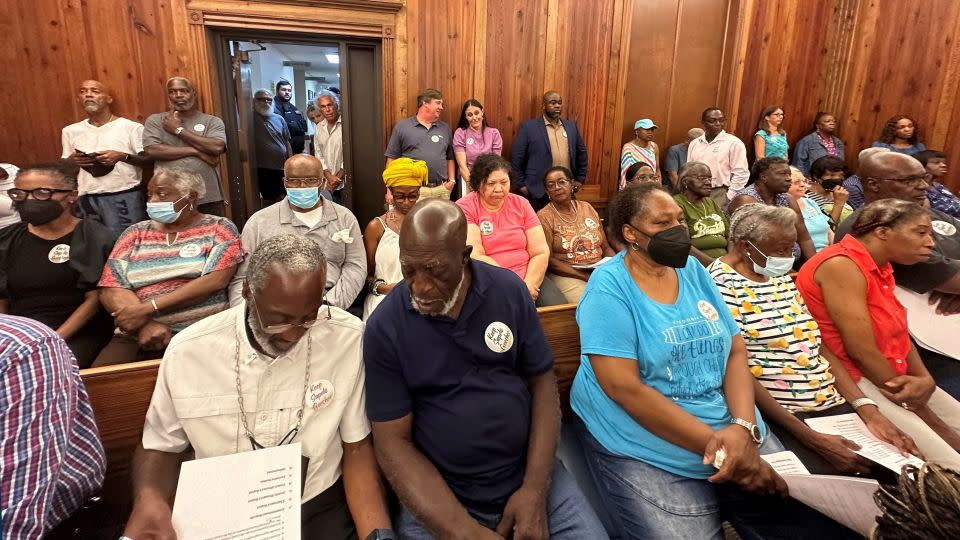 Residents, landowners and supporters of the Hogg Hummock community on Sapelo Island fill a courtroom in Darien, Georgia, on September 12, 2023, as McIntosh County commissioners meet to approve the zoning changes. - Russ Bynum/AP