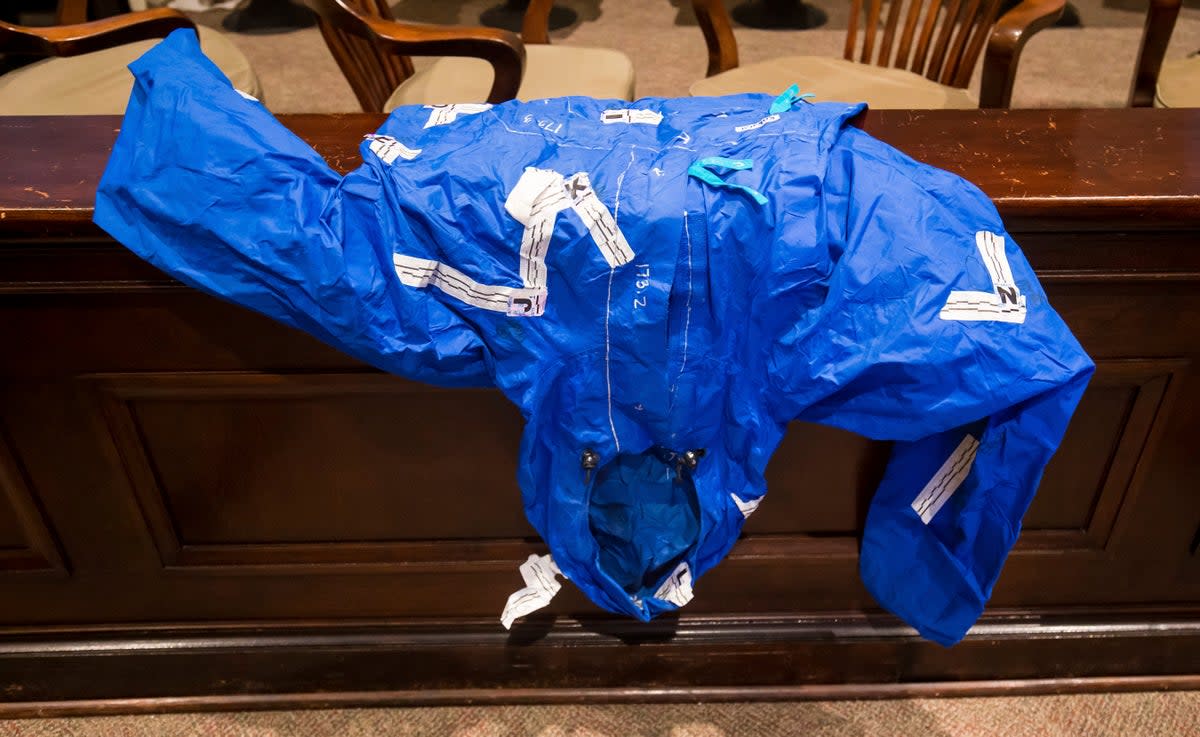 The blue rainjacket which was covered in gunshot residue (Jeff Blake Photo)