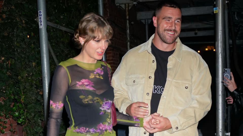Taylor Swift and Travis Kelce in New York City in October. - Gotham/GC Images/Getty Images