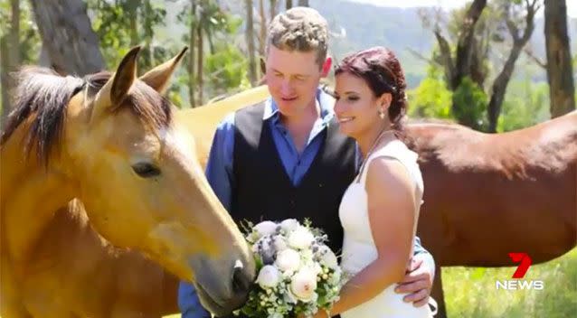 Kerry Arrow and Phil Budding wed on their property a year ago. Picture: Supplied