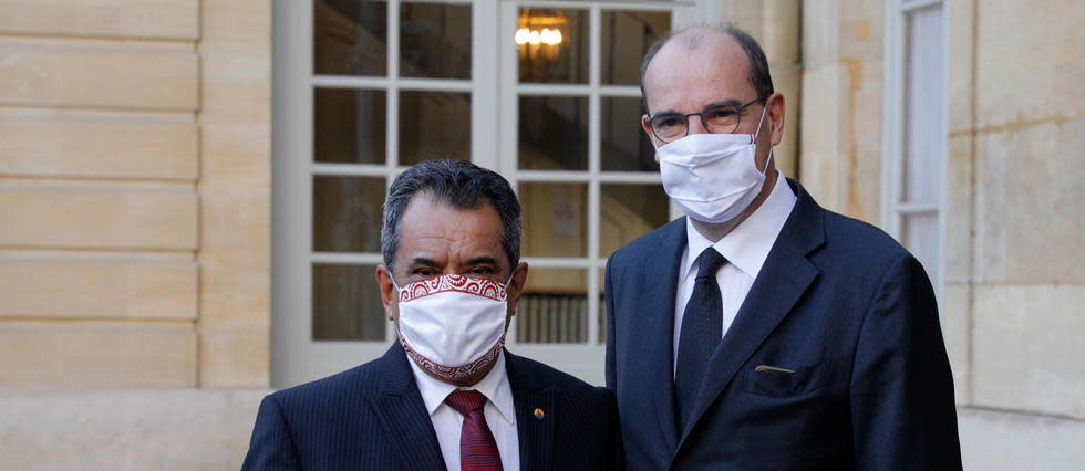 Édouard Fritch, avec Jean Castex (à droite), à l'hôtel Matignon, le 3 octobre 2020.
