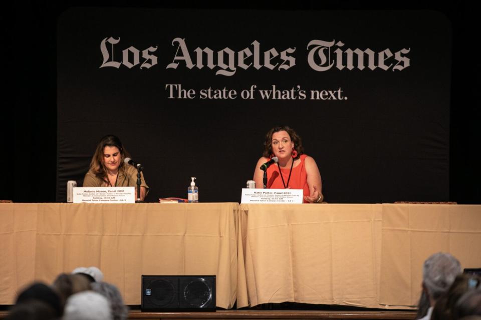 Katie Porter (right) talks about her upcoming Senate run and her memoir.