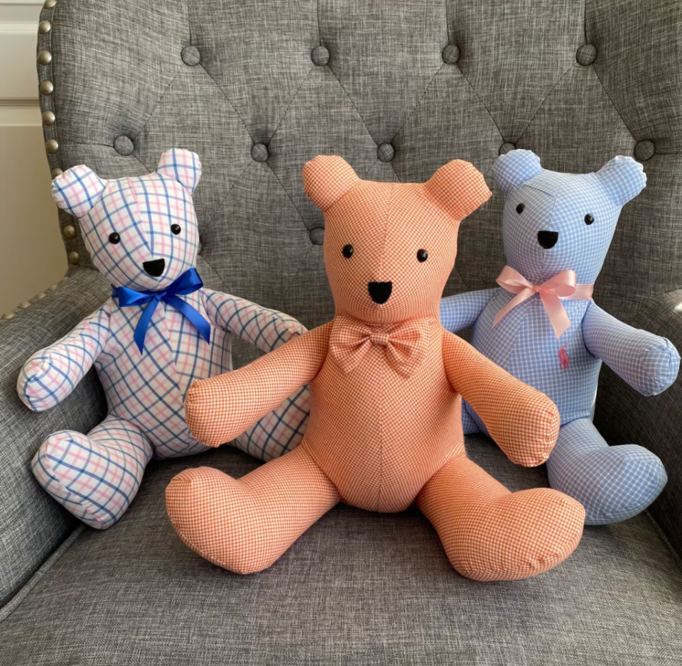 After a career as a restauranteur, Jin Kim has turned to making teddy bears from sentimental material such as baby blankets. Etsy / JinBearsLLC