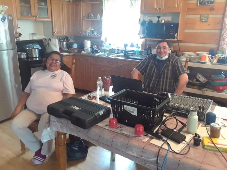 Sally Recollet and Dwayne Animikwan both worked on the Nawewin Gamik 49er Project podcast, which was recorded in Wikwemikong on Manitoulin Island . (Submitted by Alanis King - image credit)