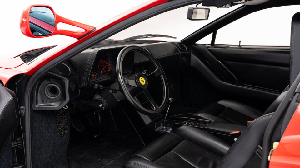 The interior of a 1985 Ferrari Testarossa Monospecchio.