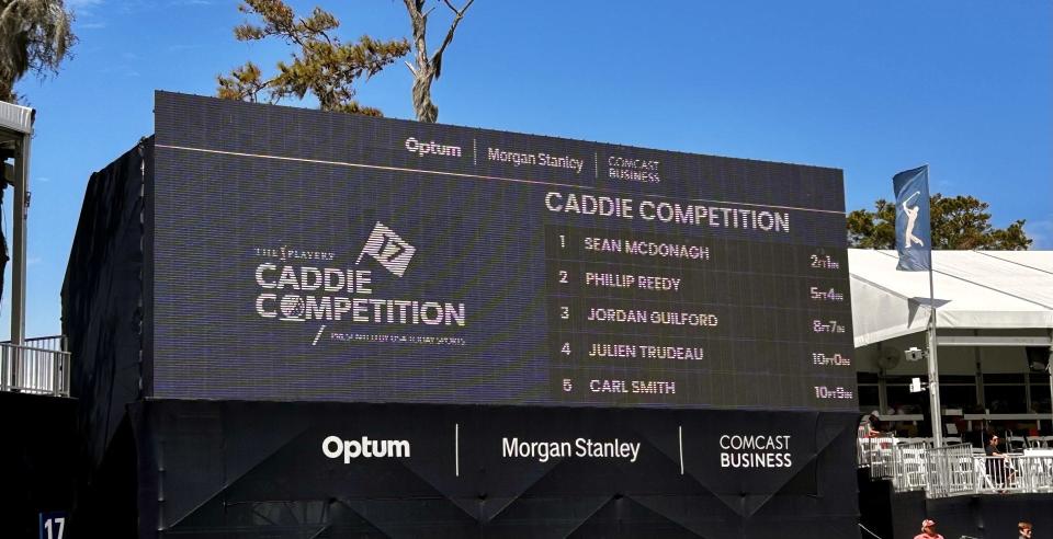 The leaderboard at the Players Championship's Caddie Competition at mid-afternoon on Wednesday showed Sean McDonough, who works for Vincent Norrman, as the leader. It held up and McDonough won the annual closest-to-the-pin contest at the Island Green.