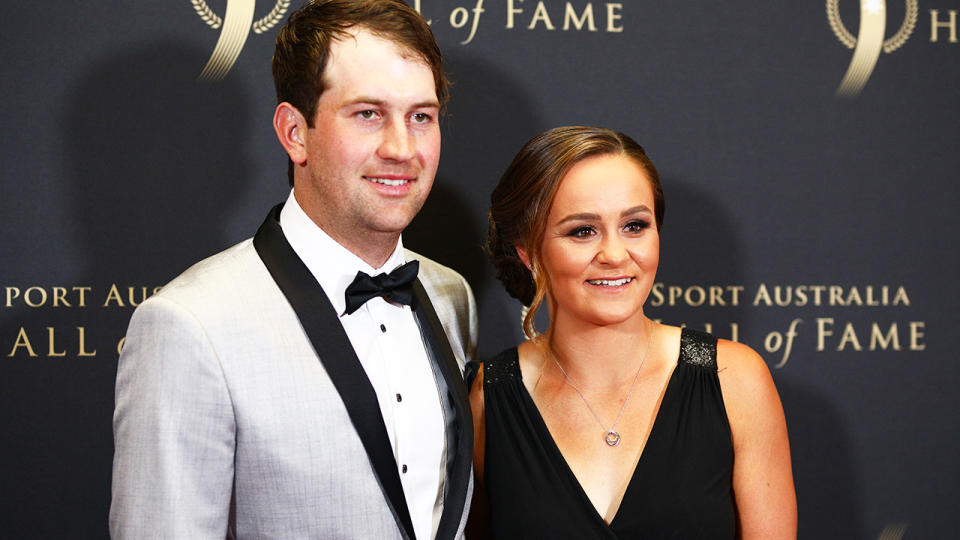 Ash Barty, pictured here with partner Garry Kissick at the Sport Australia Hall of Fame Induction and Awards Gala Dinner in 2019.