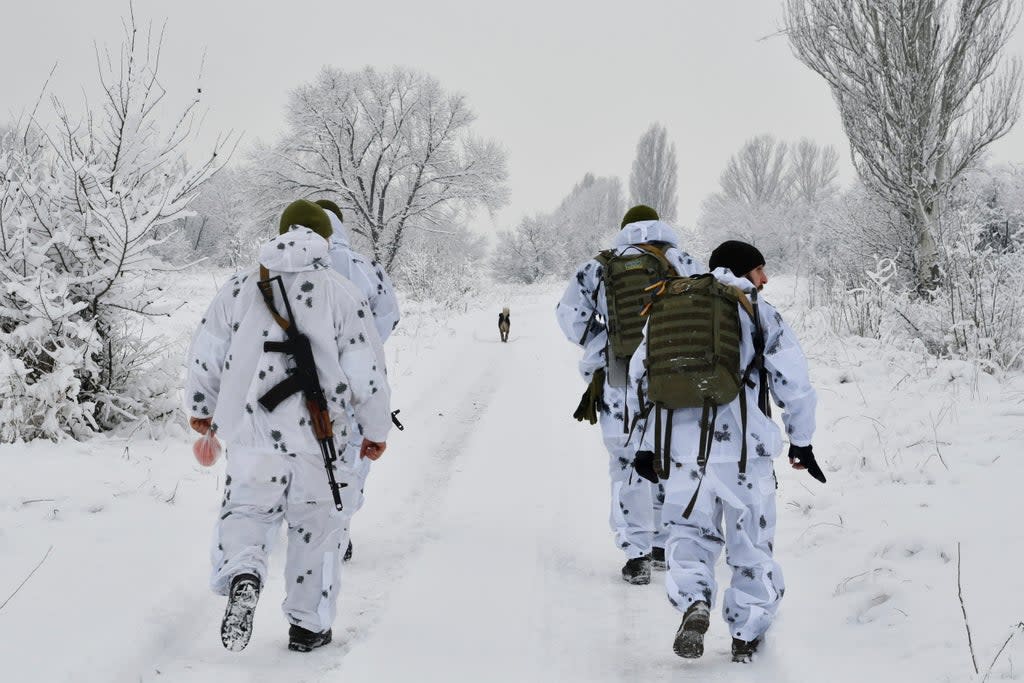 ‘100,000 Russian troops are massed on the Ukrainian border, able to prosecute a range of military options’  (AP)