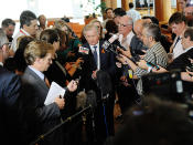 <p>Simon Crean addresses the media, announcing a leadership spill.</p>