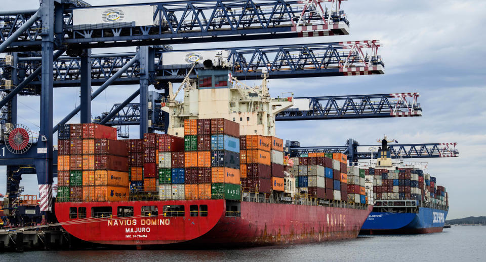 A ship loaded with containers at Port Botany in Sydney.