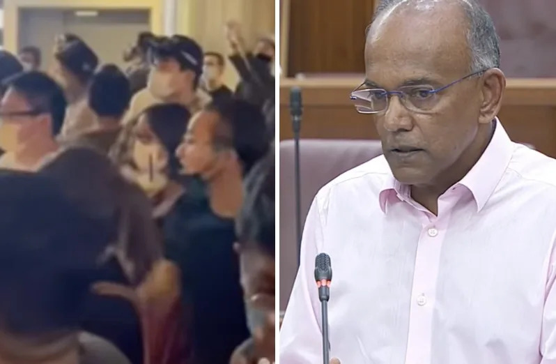 Swatch-OMEGA queue chaos at ION Orchard and Law and Home Affairs Minister K Shanmugam. (SCREENSHOTS: YouTube)