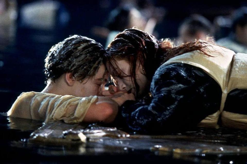 Never let go: DiCaprio with co-star Kate Winslet in the iconic scene