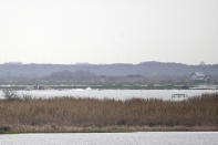 Emergency personnel work the scene of a plane crash site in Trinity Bay in Anahuac, Texas on Saturday, Feb. 23, 2019. The Federal Aviation Administration said a Boeing 767 cargo plane went down approximately 30 miles southeast of Houston's George Bush Intercontinental Airport. (Brett Coomer/Houston Chronicle via AP)