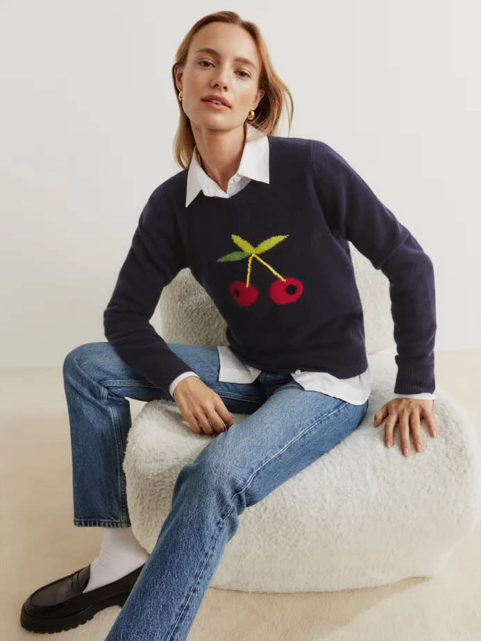 Fruit Intarsia Regenerative Wool Sweater. Image via Reformation.