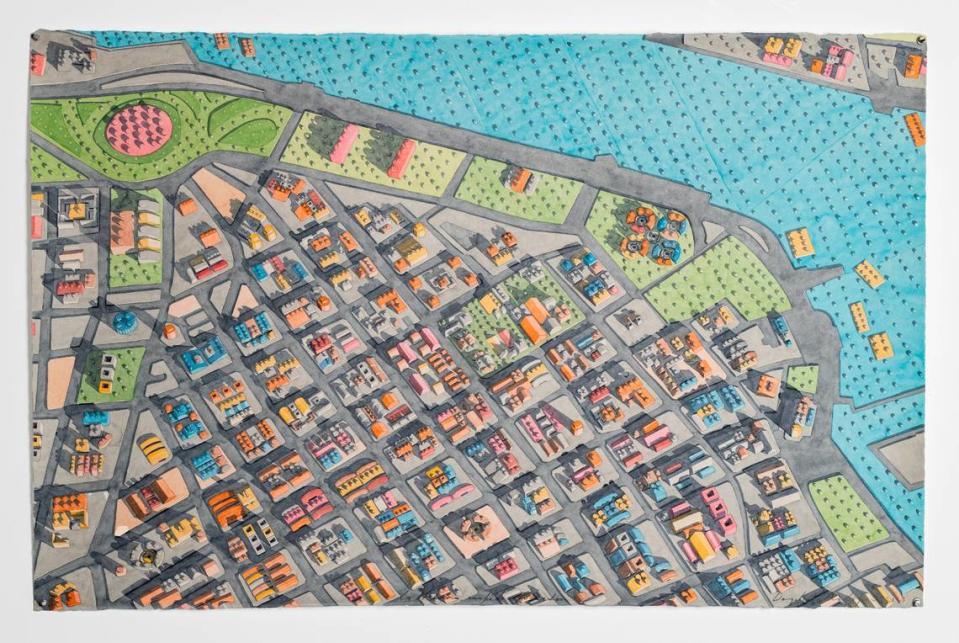 ‘Habana, campo de refugiados’, 2023, de Dagoberto Rodríguez. Acuarela sobre papel 26 x 40.5 pulgadas.