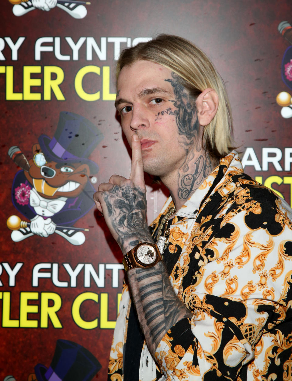 LAS VEGAS, NEVADA - FEBRUARY 12: Singer and producer Aaron Carter arrives at Larry Flynt's Hustler Club on February 12, 2022 in Las Vegas, Nevada. (Photo by Gabe Ginsberg/Getty Images)