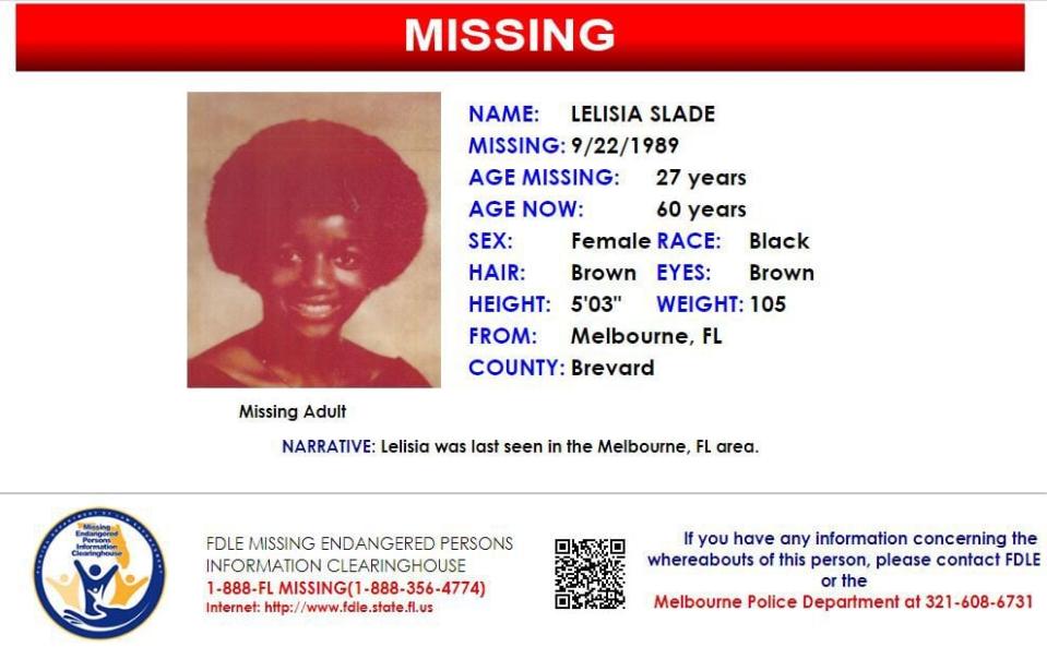 Lelisia Slade was last seen in Melbourne on Sept. 22, 1989.