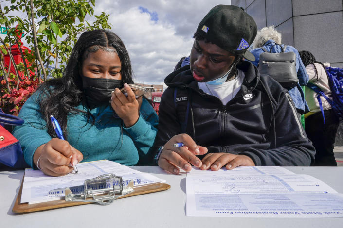 Residents of Brooklyn, N.Y., register to vote, Sept. 29, 2021