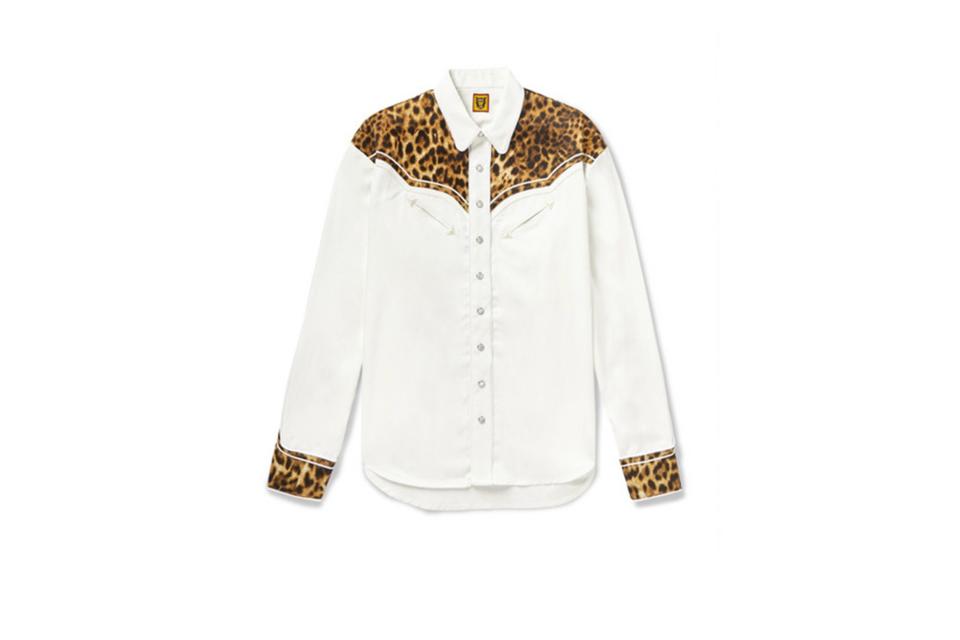 Human Made panelled leopard-print satin and twill western shirt (was $690, 40% off)
