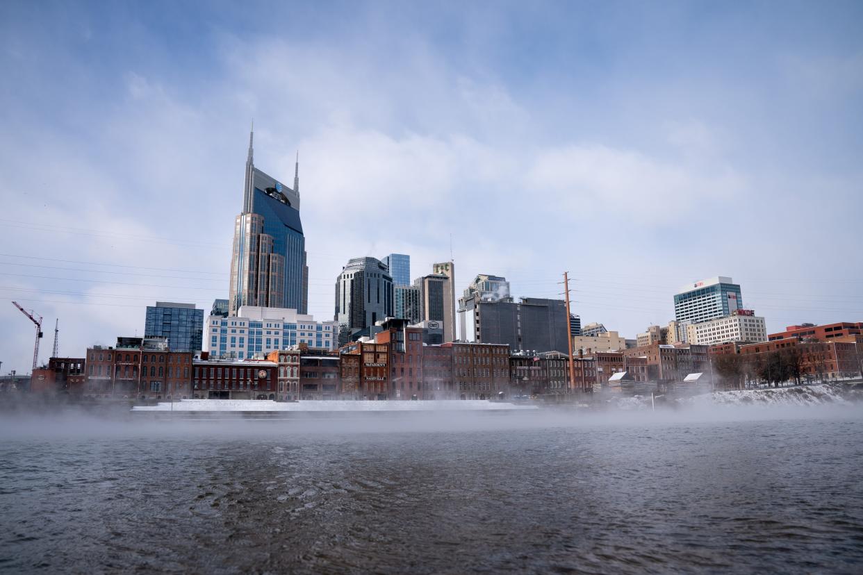 Water vapor is seen on the Cumberland River as the temperature hits zero degrees in Nashville on Dec. 23.