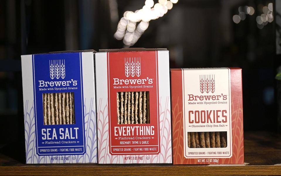 Sample of Brewer's Foods crackers and cookies made from left-over brewery grains.