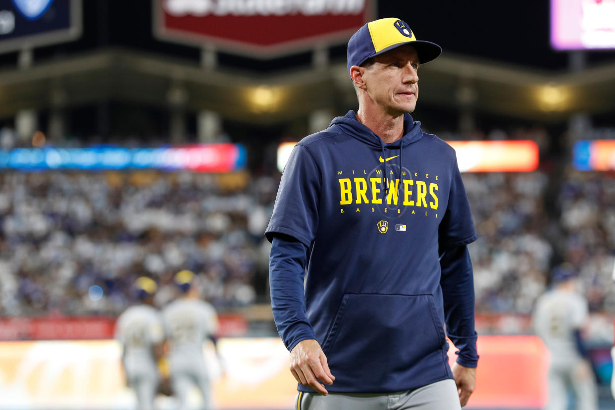 Speculation abounds as to whether Wisconsin native Craig Counsell will stay with the Brewers, retire from managing or join his former boss, David Stearns, in New York. (Photo by Brandon Sloter/Getty Images)