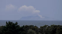 Plumes of steam rise above White Island off the coast of Whakatane, New Zealand, Wednesday, Dec. 11, 2019. Survivors of a powerful volcanic eruption in New Zealand on Monday Dec. 9 ran into the sea to escape the scalding steam and ash and emerged covered in burns, say those who first helped them.(AP Photo/Mark Baker)