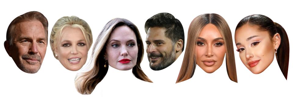 Kevin Costner, Britney Spears, Angelina Jolie, Joe Manganiello, Kim Kardashian, Ariana Grande