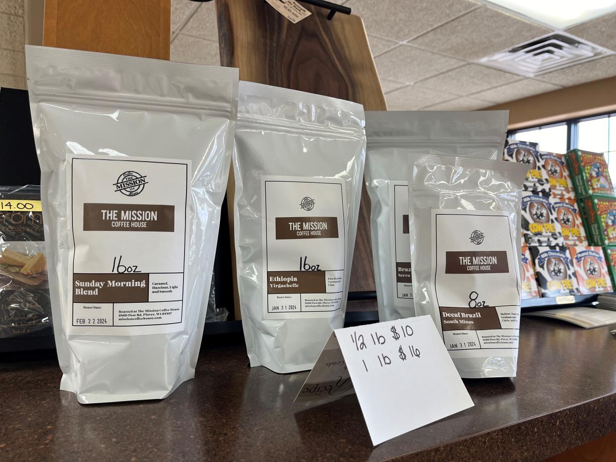 You can now buy bags of fresh roasted Mission Coffee House coffee at Dairy State Cheese in Rudolph.