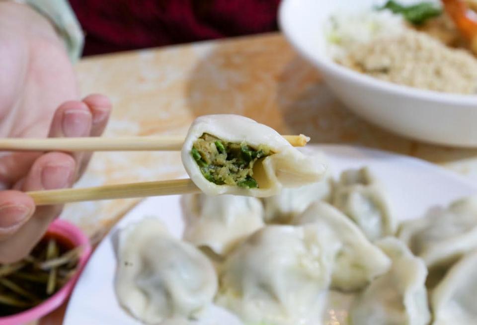 Close up of chives dumpling