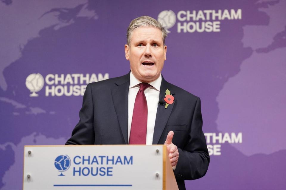 Labour leader Sir Keir Starmer delivers a speech on the situation in the Middle East at Chatham House  (PA)