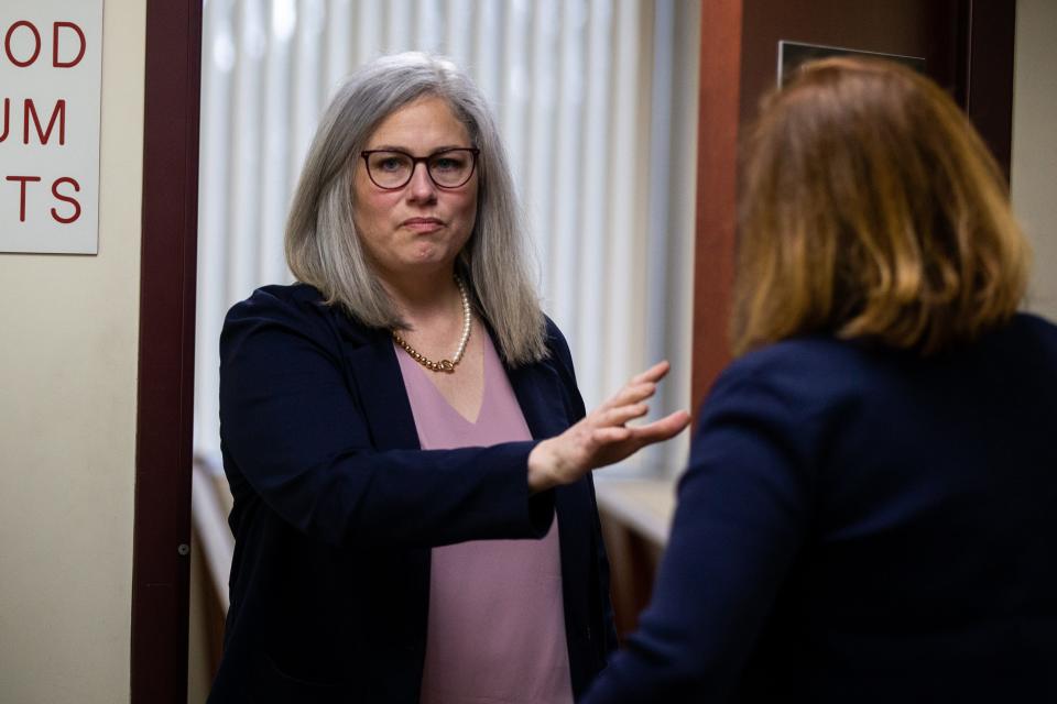 Ottawa County Health Officer Adeline Hambley leaves the courtroom Friday, March 31, 2023, at the Michigan 14th Circuit Court in Muskegon.