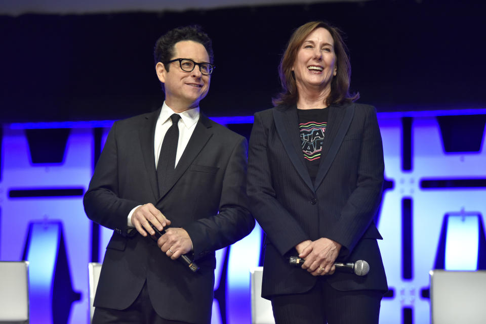 J.J. Abrams with Lucasfilm’s Kathleen Kennedy (Credit: Rob Grabowski/Invision/AP)