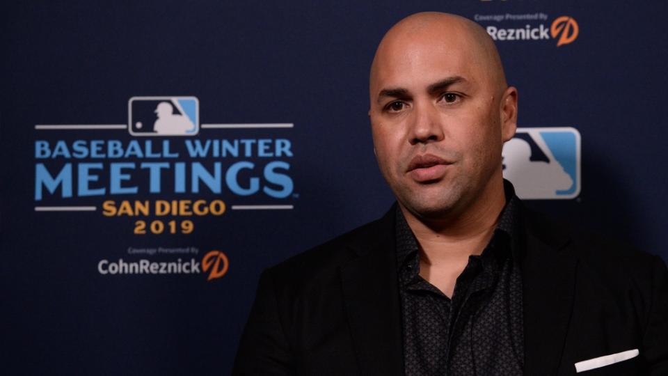 10 de diciembre de 2019;  San Diego, California, Estados Unidos;  El gerente de los Mets de Nueva York, Carlos Beltrán, habla con los medios de comunicación durante las reuniones de invierno de la MLB en el Manchester Grand Hyatt.