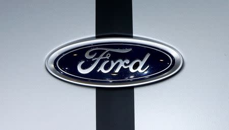 The logo of Ford is seen during the 87th International Motor Show at Palexpo in Geneva, Switzerland March 8, 2017. REUTERS/Arnd Wiegmann