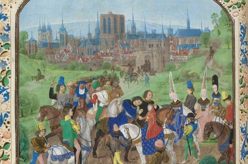 <span class="caption">Notre Dame circa 1475.</span> <span class="attribution"><a class="link " href="https://commons.wikimedia.org/wiki/File:Anjou_paris.jpg" rel="nofollow noopener" target="_blank" data-ylk="slk:Master of Anthony of Burgundy/Public domain;elm:context_link;itc:0;sec:content-canvas">Master of Anthony of Burgundy/Public domain</a></span>