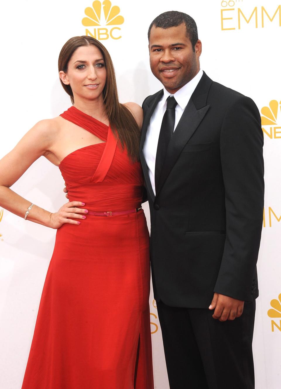 Jordan Peele and Chelsea Peretti arrive for the 66th Annual Primetime Emmy Awards held at Nokia Theatre L.A. Live on August 25, 2014 in Los Angeles, California